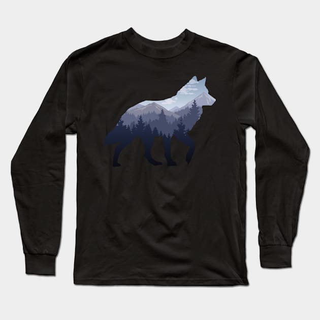 Lone Wolf Survives The Mountain Silhouette Art Long Sleeve T-Shirt by Wishtopia